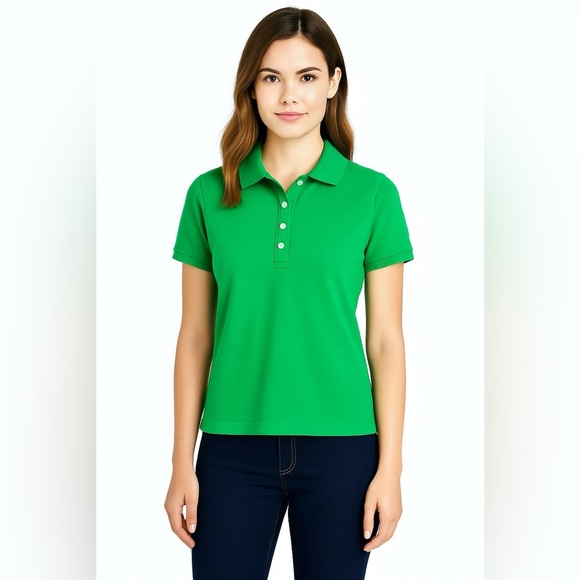 J.Crew Women’s Green Polo Shirt S NWT Collared Stretch Cotton Short Sleeve - Picture 1 of 8